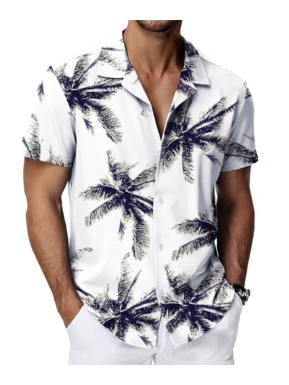 Mens Hawaiian Button Up Shirt Cuban Collar Loose Fit Summer Beach Casual